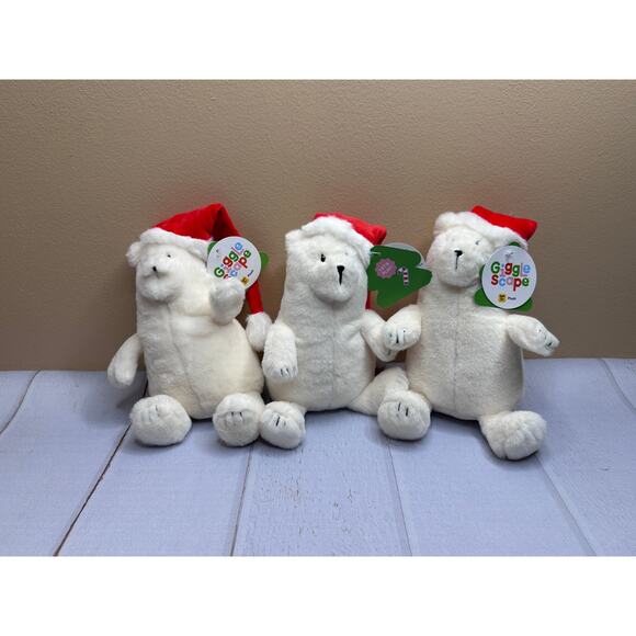 (3) 7" Gigglescape Polar Bear with Holiday Hat Stuffed Animal Ages 1+ New - Picture 2 of 9